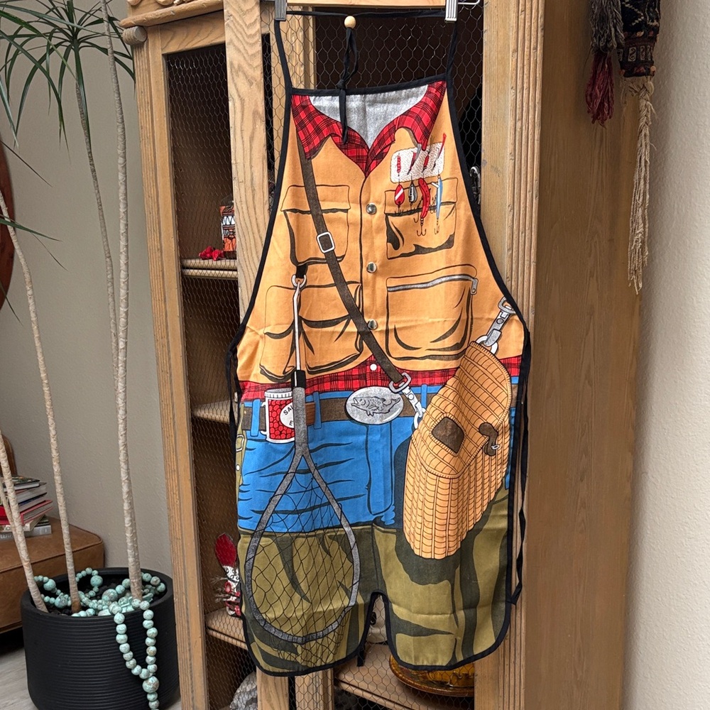 Vintage 1987 Salamander Fisherman Novelty BIb Grilling Apron